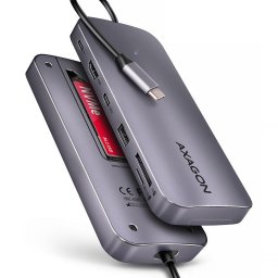 Hub USB Axagon HMC-6GM2, USB-C 3.2 Gen 2, USB-A, M.2 SATA/NVMe, HDMI, PD 100W, Gri metalizat