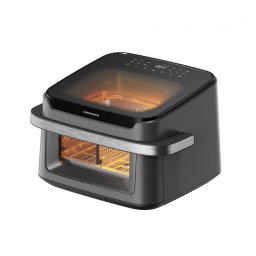Friteuza dubla cu aer cald HEINNER AirBake Revolution HAF-C10DB22GREY, 10 l, 2200 W, 12 programe, Timer, 2 ferestre, Lumina interioara automata, Termostat 80-200 C, Gri