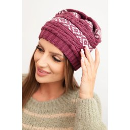 Kesi Women's winter hat with pattern and wool K425 dark purple