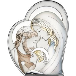 Icoana argintata Sacra Famiglia - Inima 2 - color (Dimensiune icoana: 9 x 11 cm)