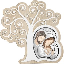 Icoana argintata Sacra Famiglia color - Inima - Pomul Vietii (Dimensiune icoana: 15 x 15 cm)