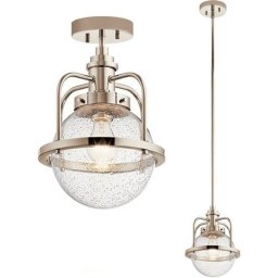 Pendul sau semiplafonieră Triocent QN-TRIOCENT-P-PN, 1xE27, H:min 37,6 cm - max 129 cm, D:24 cm, metal nichel, sticlă transparentă