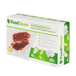 Pachet pungi și role: 4 role 28cm x5.5m, 1 rolă 20cm x 6.7m, 36 pungi 0.95L FoodSaver