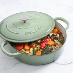 Vas de fontă emailată, 4.7L, rotund plat, verde fistic Crock-Pot