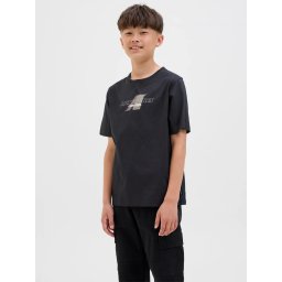 Jack & Jones Tricou baieti cu decolteu la baza gatului si imprimeu cu logo, Negru (SELECTATI MARIMEA: 140 cm)