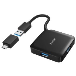 HAMA 4 port USB 3.2 Gen1 5 Gbit/s hub + USB-C adapter negru