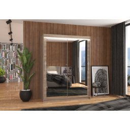 Dulap cu usi glisante si oglinda + iluminare LED, 150 cmx200 cmx58 cm, Permo, ADRK Furniture
