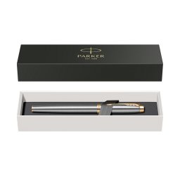 Stilou Parker IM Royal argintiu satinat cu accesorii aurii