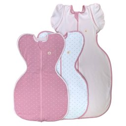 Set 3 saci de dormit swaddle first sleep sweet star & sweet light faza 1, 60 cm, 1 tog & blush pink faza 2, 74 cm, 0.5 tog