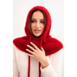 Polski Women's hooded cap with ties and braid weave red