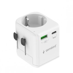 Adaptor Schuko la universal US/UK/CN/AU + USB-A + USB-C 20W, Gembird TPA-EU1A1C20-01-W