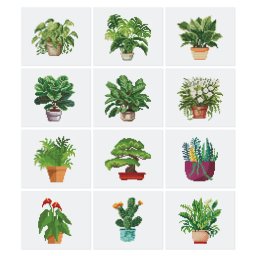 Mini set 12 goblenuri cu diamante, fara sasiu, Plante 3, 18x15 cm