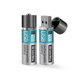 Acumulatori AA, 1200mAh, Multifunctional, Reincarcabil, USB (set 2) - ColorWay (CW-UBAA-02) - Gray
