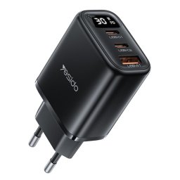 Incarcator de retea 3 in 1 cu Display Digital, USB, 2x Type-C, 30W - (YC69) - Black