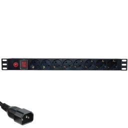 Accesoriu cabinet Eco Xcab Priza rack 1U, 8x Schuko, maxim 3500 W, siguranta automata 16 A, alimentare C14