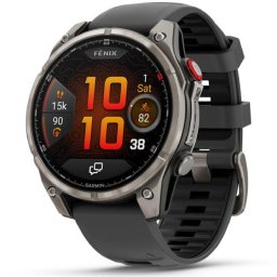 Ceas Smartwatch Garmin fenix 8 Pro, AMOLED, LTE, 47mm, Sapphire, Titan, curea din silicon Graphite/Black