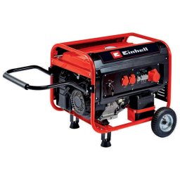 Generator curent electric Einhell TC-PG 55/E5, 3000 W la 230 V si 3600 W la 400 V, 13 A curent nominat la 230 V, 5.2 A curent nominat la 400 V, 2 prize 230 V, 1 priza la 400 V, 25 l rezervor combustibil, 11.7 h timp de lucru la incarcare 2/3, Rosu-Negru