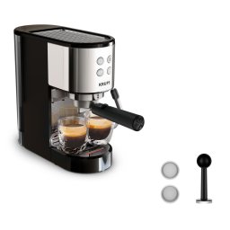 Espressor manual Krups Virtuoso Essential XP441810, presiune 15 bari, rezervor apa 1L, sistem de spumare a laptelui, functie apa fierbinte, reglare temperatura, oprire automata, sistem ThermoBlock, design compact, Negru-Argintiu
