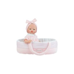 Papusa Parfumata Pitus Baby, Corp Moale cu Mecanism, Fetita cu Salopeta Roz in Landou 548 – Marina&Pau Roz
