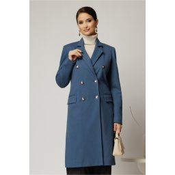 Palton DY Fashion elegant din stofa bleu cu doua randuri de nasturi