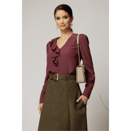 Bluza DY Fashion magenta din voal plin cu decolteu in V si volanas