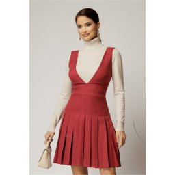 Sarafan DY Fashion rosu din stofa cu pliuri si decolteu adanc
