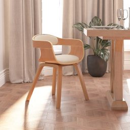 Scaun de bucatarie, crem, piele ecologica si lemn curbat GartenMobel Dekor