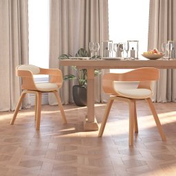 Scaune bucatarie, 2 buc., crem, lemn curbat/piele artificiala GartenMobel Dekor