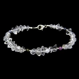 Bratara din Diamant Herkimer si Safir Roz Rotund Fatetat cu Argint - Inchizator Argint - 8-11 x 3-6 mm