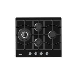 Plita incorporabila Heinner HBH-M452IWFGBK, Gaz, 4 arzatoare, Aprindere electrica, Arzator Wok, Gratar fonta, 60 cm, Negru