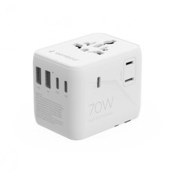 Incarcator priza universal US/UK/EU/AU cu 2 x USB-A + 3 x USB-C 70W, Gembird TPA-2A3C70-01-W