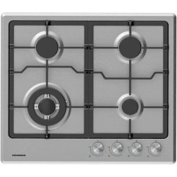 Plita Plita pe Gaz Incorporabila 4 Arzatoare 60 cm Inox, Sistem Siguranta Gaz, Arzator WOK, Grilaje Fonta, Duze GPL Incluse