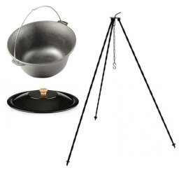 Set ceaun fonta cu capac emailat si trepied metalic, 14.5 L, Premium