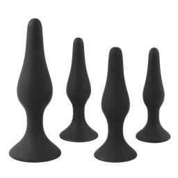 SuperLove Anal Trainer Kit Silicone Butt Plugs Black 4 Pack