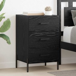 Noptiera dormitor stejar negru cu 3 sertare, 40x40x66 cm, lemn compozit