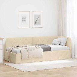 Cadru de pat coltar cu headboard Crem 80 x 200 cm tesatura GartenMobel Dekor