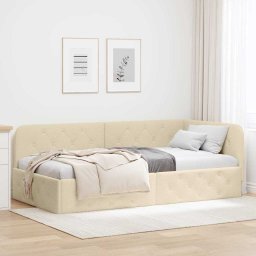 Cadru de pat coltar cu headboard Crem 90 x 190 cm tesatura GartenMobel Dekor
