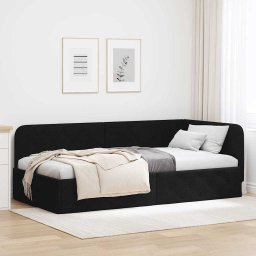 Cadru de pat coltar cu headboard Negru 100 x 200 cm tesatura GartenMobel Dekor