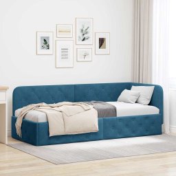 Cadru de pat coltar cu headboard albastru 80 x 200 cm Catifea GartenMobel Dekor