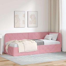 Cadru de pat coltar cu headboard Roz 80 x 200 cm Catifea GartenMobel Dekor