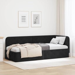 Cadru de pat coltar cu headboard Negru 80 x 200 cm Catifea GartenMobel Dekor