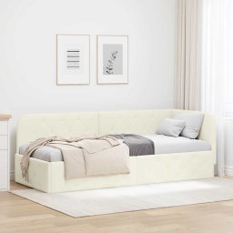 Cadru de pat coltar cu headboard Crem 80 x 200 cm Catifea GartenMobel Dekor
