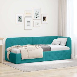 Cadru de pat coltar cu headboard Turcoaz 80 x 200 cm Catifea GartenMobel Dekor