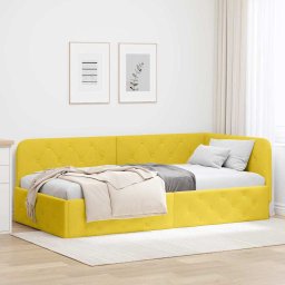 Cadru de pat coltar cu headboard Galben 90 x 200 cm Catifea GartenMobel Dekor
