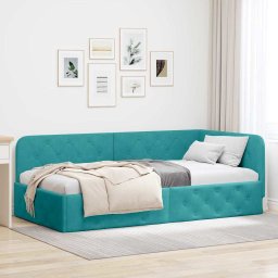Cadru de pat coltar cu headboard Turcoaz 90 x 200 cm Catifea GartenMobel Dekor
