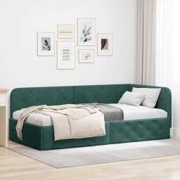 Cadru de pat coltar Verde închis 100 x 200 cm Catifea GartenMobel Dekor