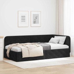 Cadru de pat coltar cu headboard Negru 100 x 200 cm Catifea GartenMobel Dekor