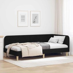 Cadru de pat coltar cu headboard Negru 90 x 200 cm tesatura GartenMobel Dekor