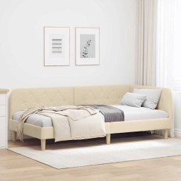 Cadru de pat coltar cu headboard Crem 100 x 200 cm tesatura GartenMobel Dekor