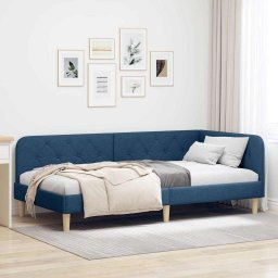 Cadru de pat coltar cu headboard albastru 100 x 200 cm tesatura GartenMobel Dekor
